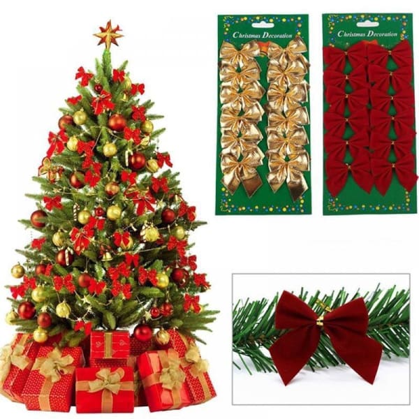 12 PCS XMAS Tree Decorative Bowknots - ValasMall