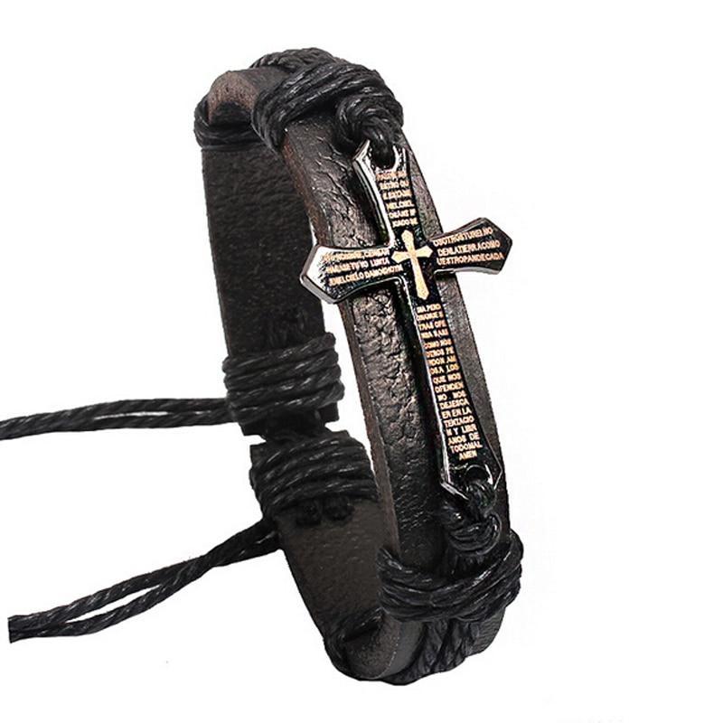 Cross - Adjustable Leather Bracelet - ValasMall